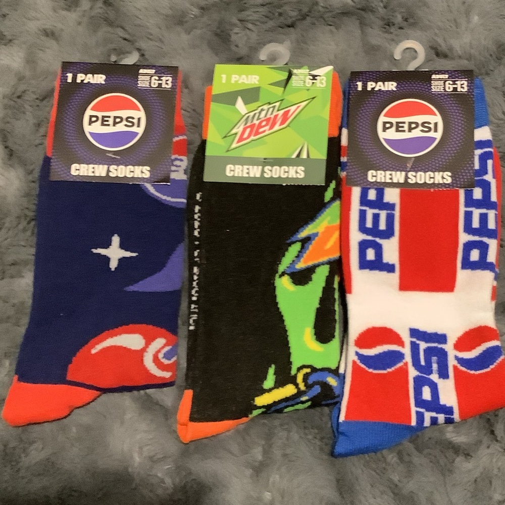 Mountain Dew, Pepsi and Wild Cherry Pepsi Socks🍒